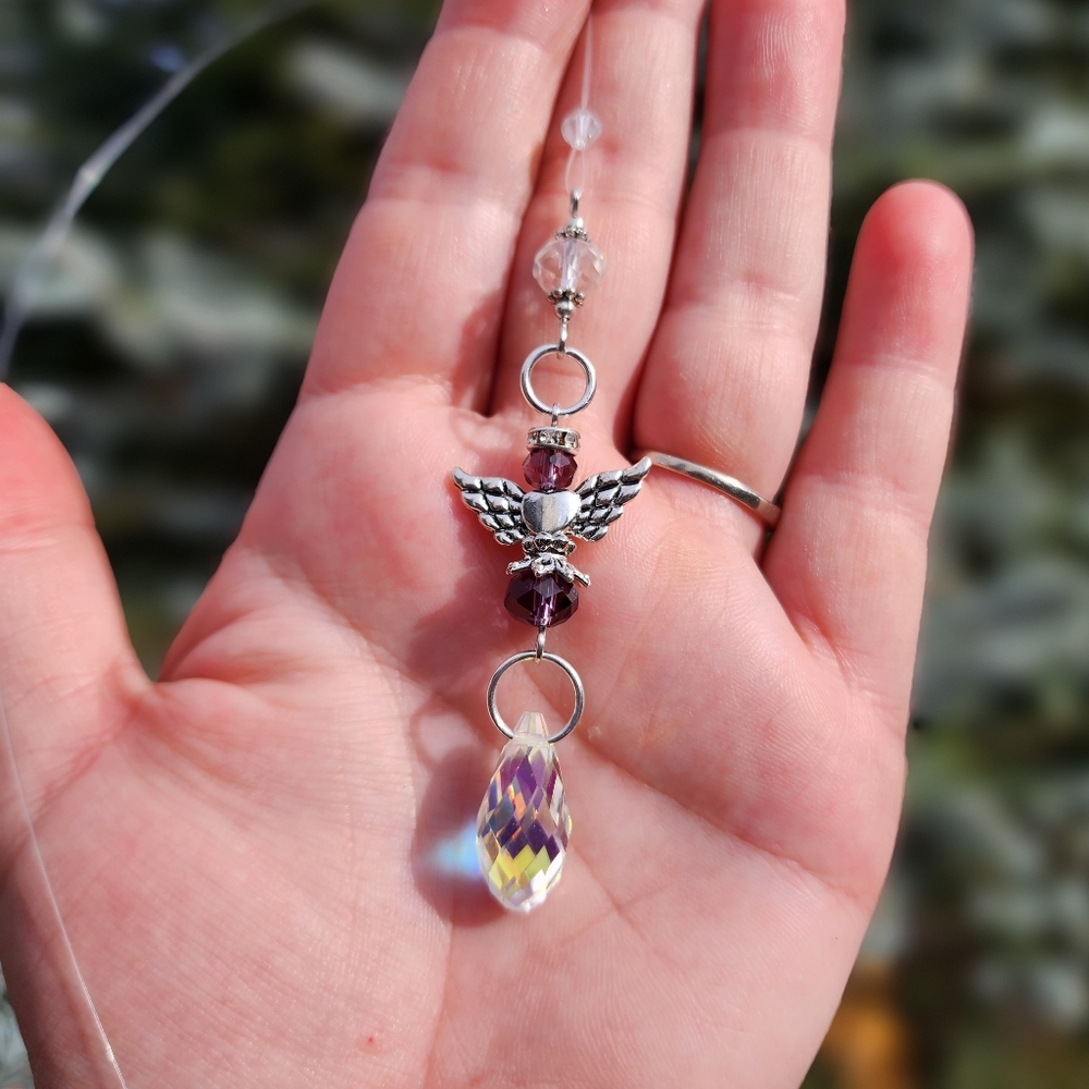 Amethyst Guardian Angel Crystal Suncatcher Rearview Mirror Car Decor Pendulum